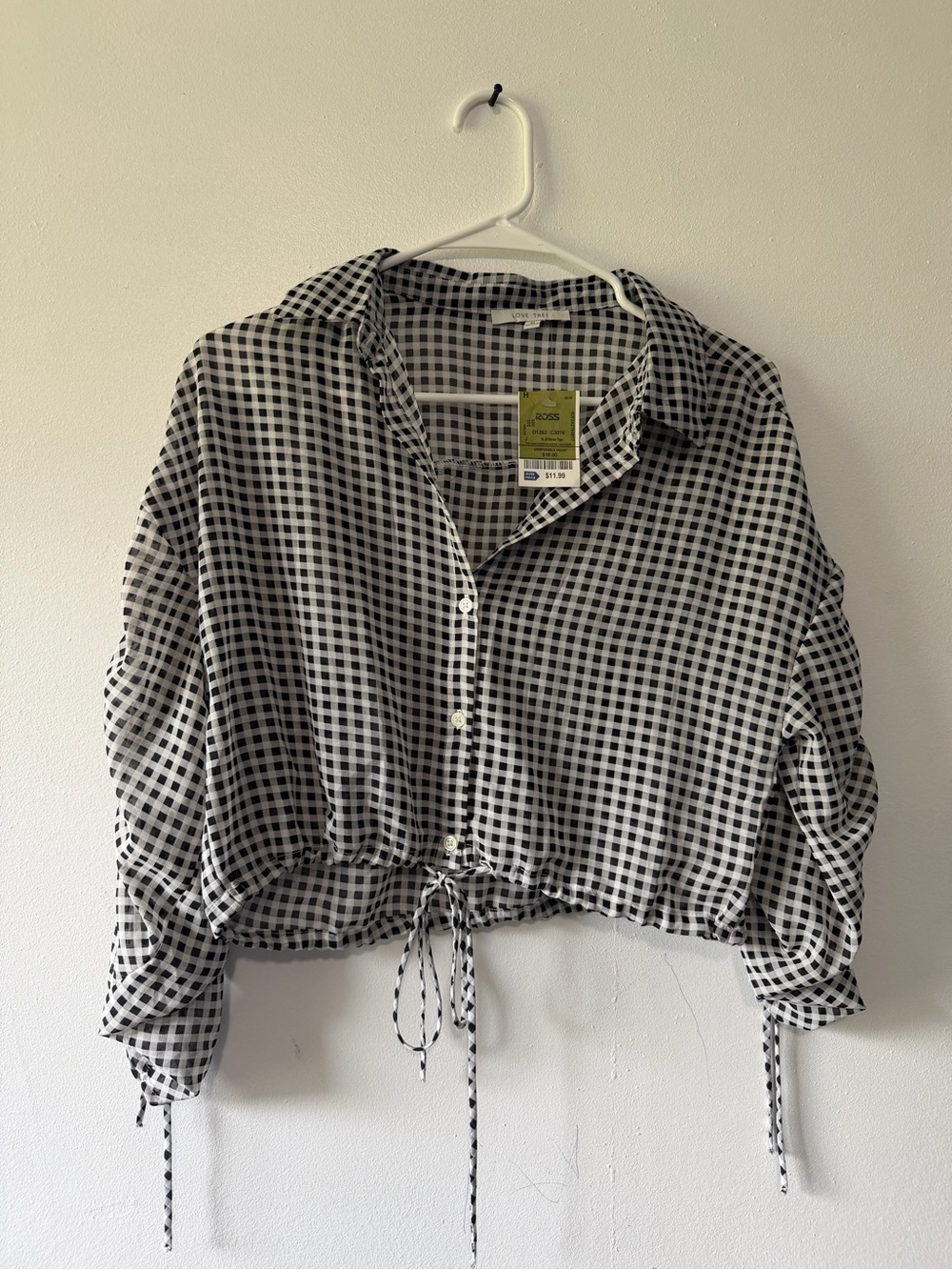 Love Tree Black and White Gingham Button-Up Top